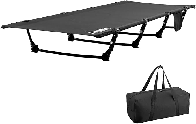 Anbte Ultralight Camping Cot Save Effort Comfortable Camping Bed Supports 350 Lbs with Side Pocket &amp Folding Camping Table Aluminum 24 x 16 Adjustable Height
