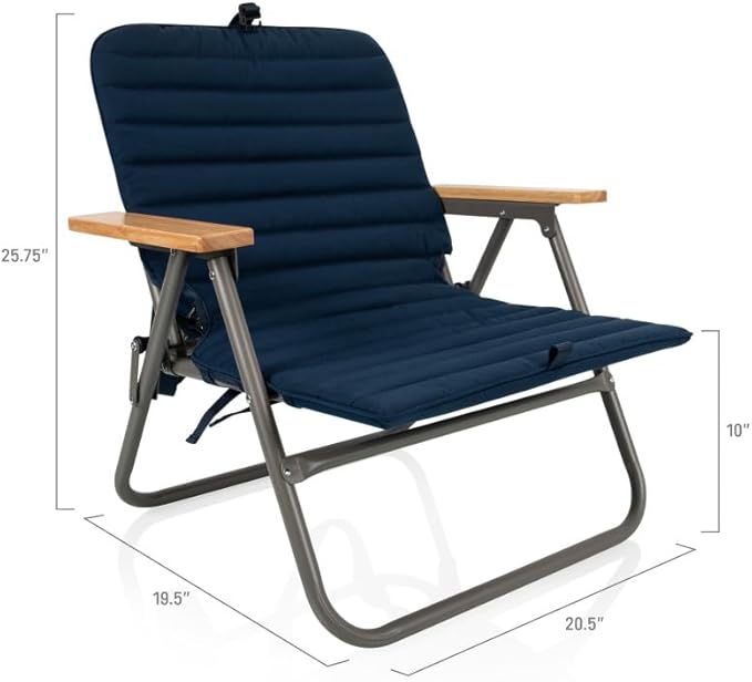 Picnic TIME Descanso Padded Beach Chair Low Camping Chair with Removable Washable Cover Backpack Beach Chair