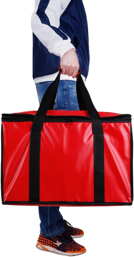 cherrboll Insulated Pizza Delivery Bag 20 by 20 by 14 -Inch Commercial Grade Food Delivery Bag Moisture Free (Red)