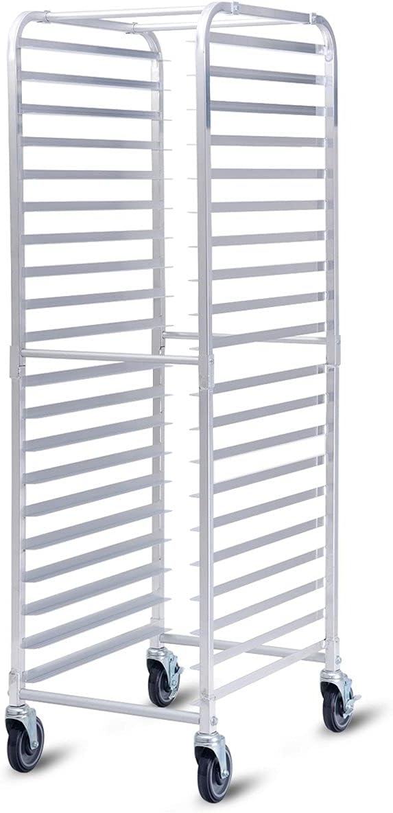 ReunionG 20 Tier Bakery Rack w/Lockable Wheels Aluminum Trolley Storage Cooling Rack Home Commercial Kitchen Backing Rack Casters &amp Open Shelf Mobile Bun Pan Sheet Rack for Donuts and Bread