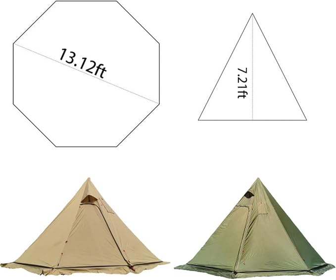 Tipi Hot Tent with Fire Retardant Stove Jack for Flue Pipes 3~4 Person Lightweight Teepee Tents with Snow Skirt for Family Team Outdoor Backpacking Camping Hiking