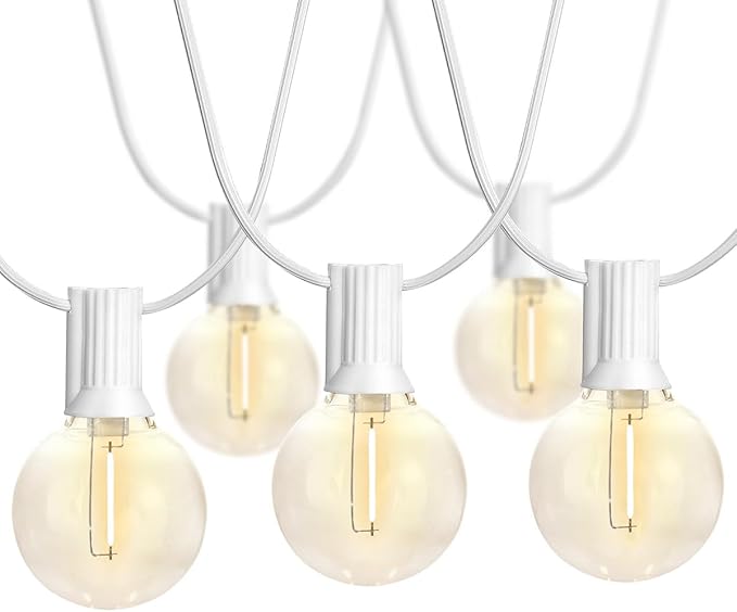 SUNTHIN White Outdoor String Lights 96FT(48ft * 2 Pack) Patio Lights with G40 Shatterproof LED Bulbs Waterproof Conectable Hanging Outside Lights for Yard Porch Deck Garden Pergola(White)