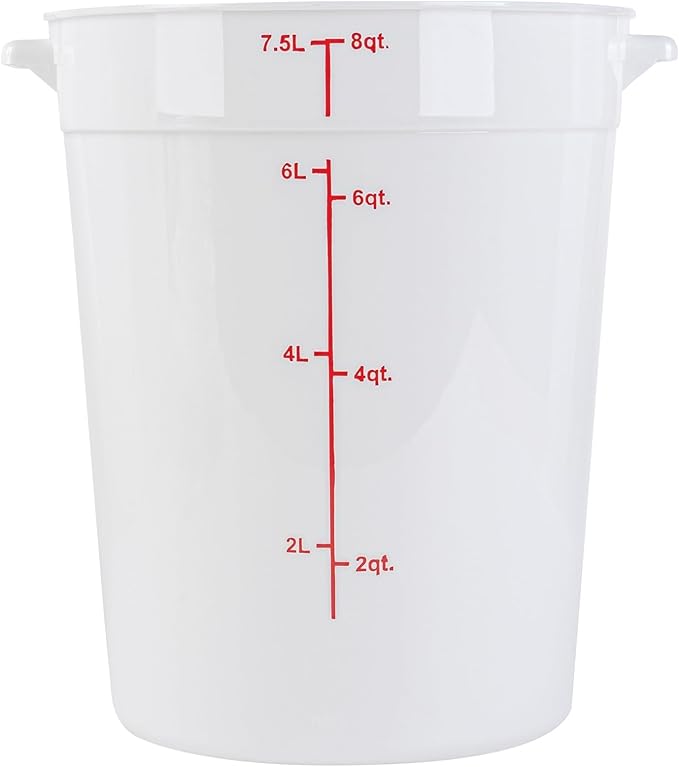 Restaurantware-Met Lux 8 Quart Food Storage Containers 10 White Storage Containers - Lids Sold Separately Red Volume Markers Dishwashable Containers Side Handles For Storing Foods