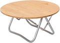 Topyond Camp Table Portable Aluminum Alloy Folding Round Table Lightweight Bamboo Top Camping Table Aluminum Folding Tab for Camping Picnic Self Driving Travel