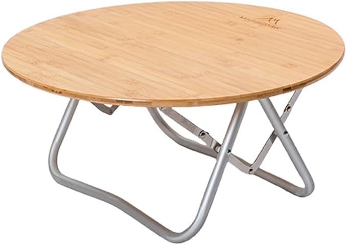 Topyond Camp Table Portable Aluminum Alloy Folding Round Table Lightweight Bamboo Top Camping Table Aluminum Folding Tab for Camping Picnic Self Driving Travel