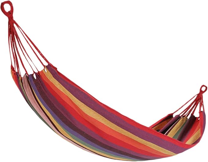 GALPADA Canvas Single Hammock Stripes Lightweight Portable Garden Swing for Outdoor Camping Travel and Relaxation Includes Carry Bag and Rope for Easy Setup