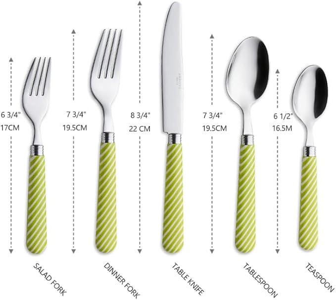 ANNOVA Silverware Set Stainless Steel Colorful Tableware Kitchen Flatware Set Utensils Includes Dinner Knives Forks Spoons Salad Forks &amp Dessert Spoons (Light Green 20 Pieces)