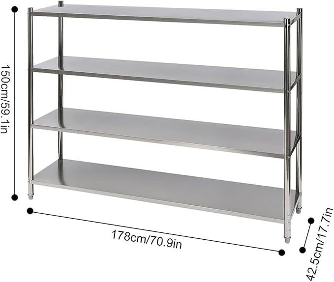 Stainless Steel Shelving 4 Tier Utility Bakers Racks Adjustable Shelf Storage Heavy Duty Shelving for Kitchen Commercial Office Garage Storage Laundry Room Organization (4-Tier 71*18*60in)