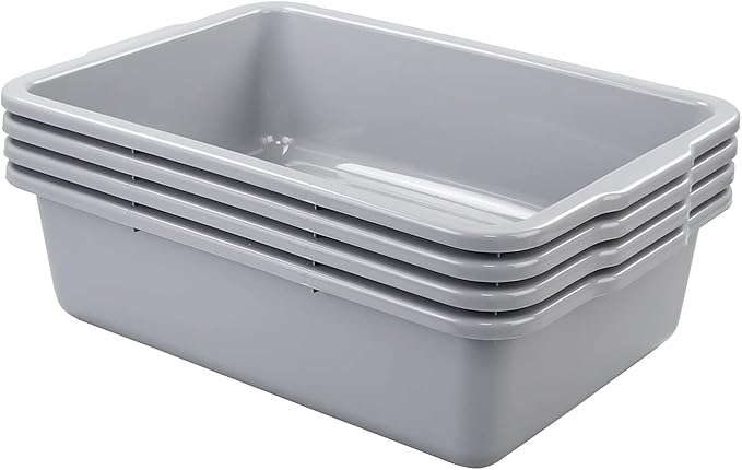 Obstnny 4-Pack Commercial Bus Tub 32 L Large Utility Bus Tote Boxes Grey
