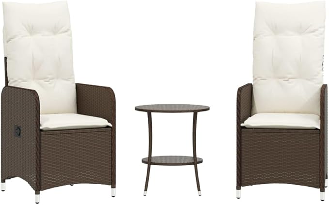 Reclining Garden Chair Set of 2 Brown Adjustable Outdoor Loungers with Side Table Durable Patio Seating for Backyard Relaxation
