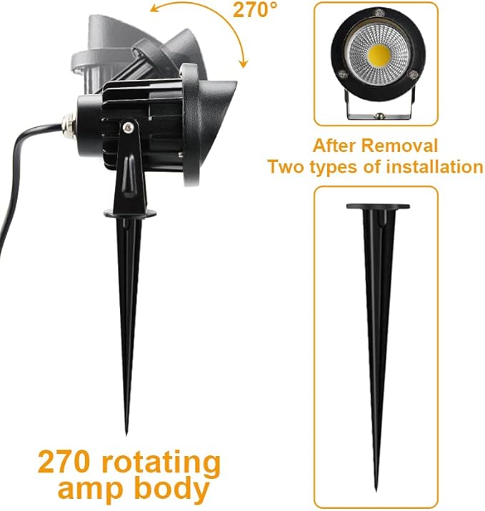 Romwish 120V LED Landscape Lights 10W 120V Outdoor Landscape Lighting with Ground Spike 3000K Warm White IP65 Waterproof Outdoor Spotlight for Lawn Garden Yard Flag Light (Pack of 6)