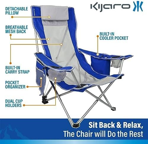 Kijaro Beach Sling Chair with Cooler Pocket - Various Fun Colors &amp Patterns - Perfect Beach Folding Chair and Camping Chair - Includes a Detachable Pillow