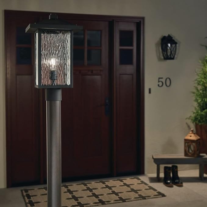 Kichler Capanna 18.25 inch 1 Light Post Light with Clear Water Glass in Textured Black