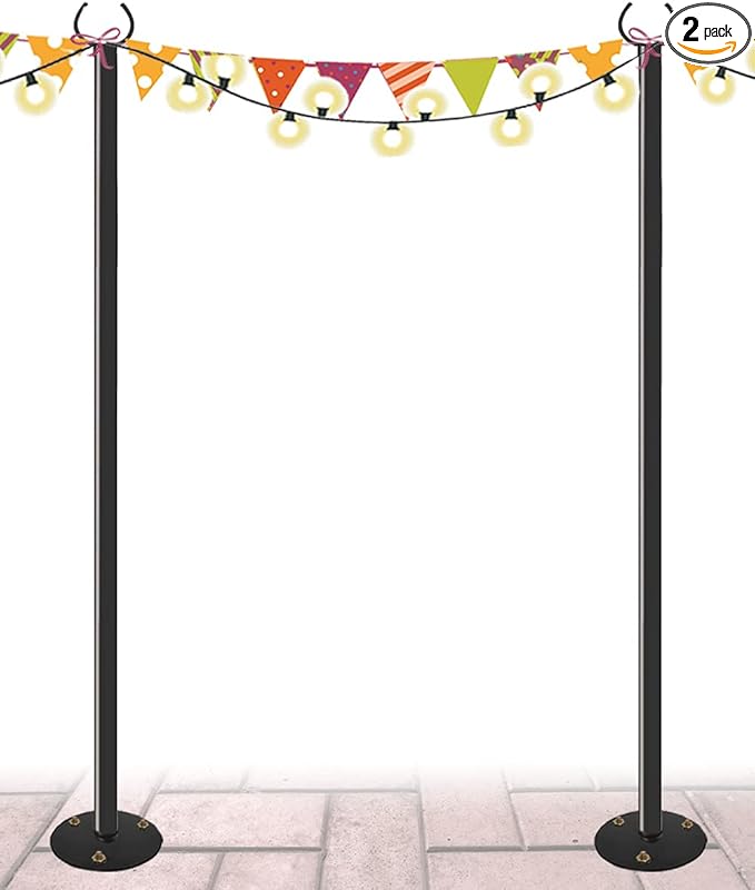 10 FT Outdoor String Light Pole Stand for Hard Ground Adjustable Globe Patio Light Post for Hanging Outside Decorate Lighting 2 Packs