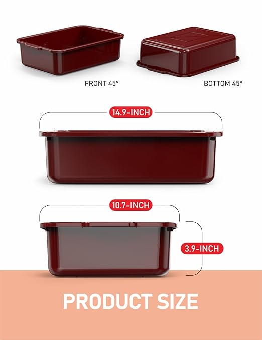 5-Pack Commercial Bus Tubs Box/Tote Box Wine Red Plastic Storage Bin with Handles/Wash Basin Tub (8 Liter)