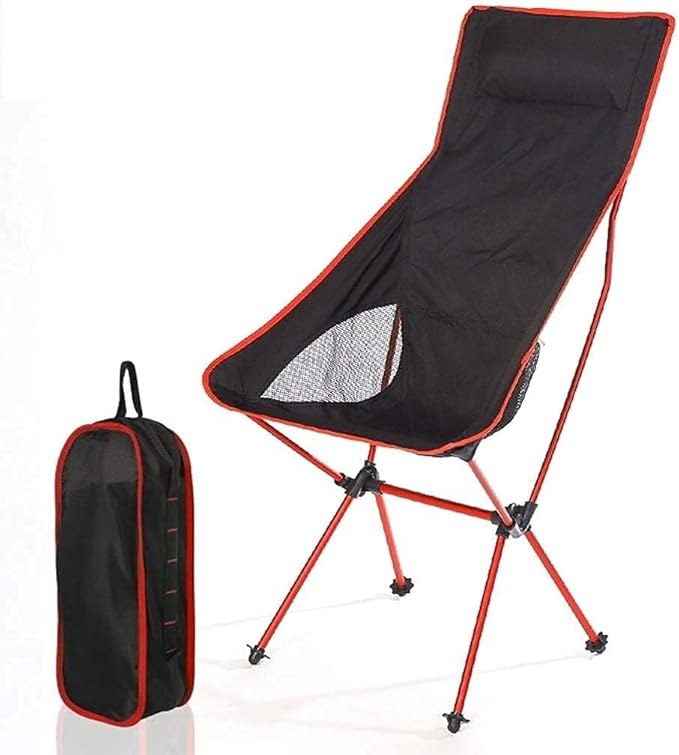 Collapsible Lightweight Backpack Chair High Back Recliner Camping Chair Portable Folding Outdoor Seater with Storage Bag Red