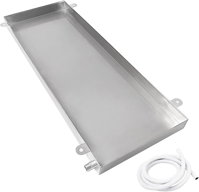 Heavy Duty 304 Stainless Steel Drain Pan with 2m Hose - AC &amp Washing Machine Drip Tray Leak Prevention for Flower Pots &amp Garage (90x80cm/36x32in)