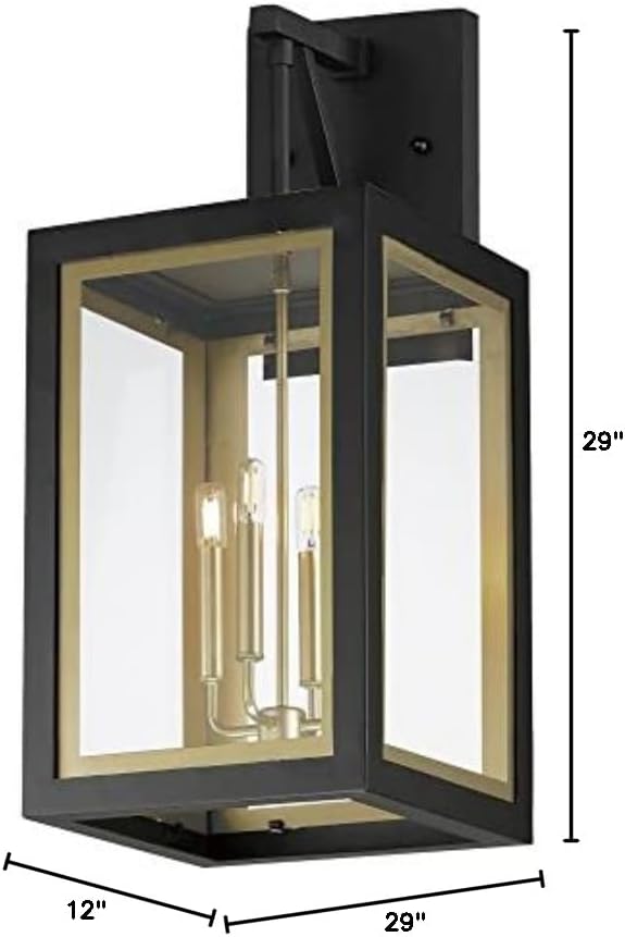 Maxim Lighting 30056CLBKGLD I Neoclass Collection 29 Inch Four Light Outdoor Wall Sconce I Black &amp Gold Finish I Modern Contemporary Light Fixture I