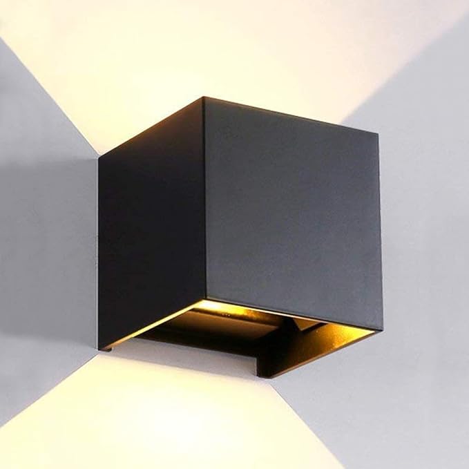 LANFU LED Aluminum Waterproof Outdoor Wall Sconce 100-277V 3000K Outdoor Cube Square Wall Light Warm Light 2 LEDs Black 6W Outside Wall Lights for House Patio