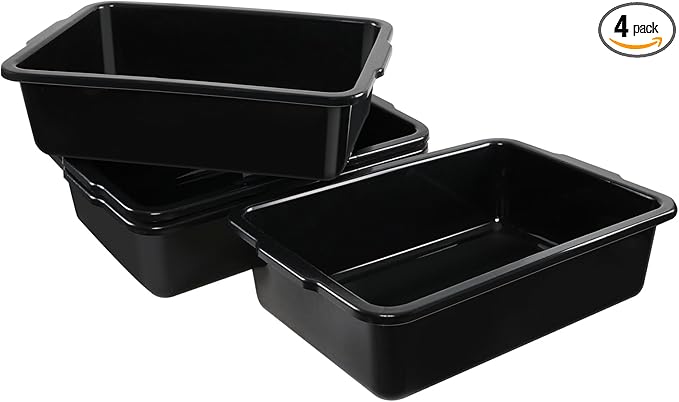 4 Pack 34 Liter Large Commercial Bus Boxes Plastic Utility Restaurant Bus Tub Tray Black