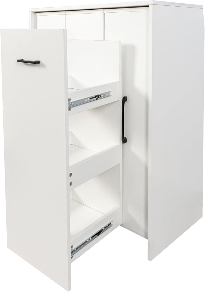 Tall Freestanding Kitchen Pantry Storage Cabinet Single Door with 3-Tier Pull-Out Shelving Adjustable Shelves Versatile Cabinet for Kitchen Dining Living Room Office Salon Store