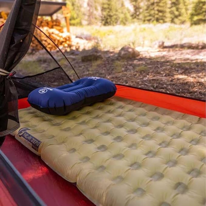 NEAR ZERO Blow Up Mattress for Camping Gear - Inflatable Sleeping Pad with R-Value of 3.7 Dual-Plated Aluminum Soft and Noise-Free Sleep Reliable Valve Sleeping Mattress for Camping Tent.
