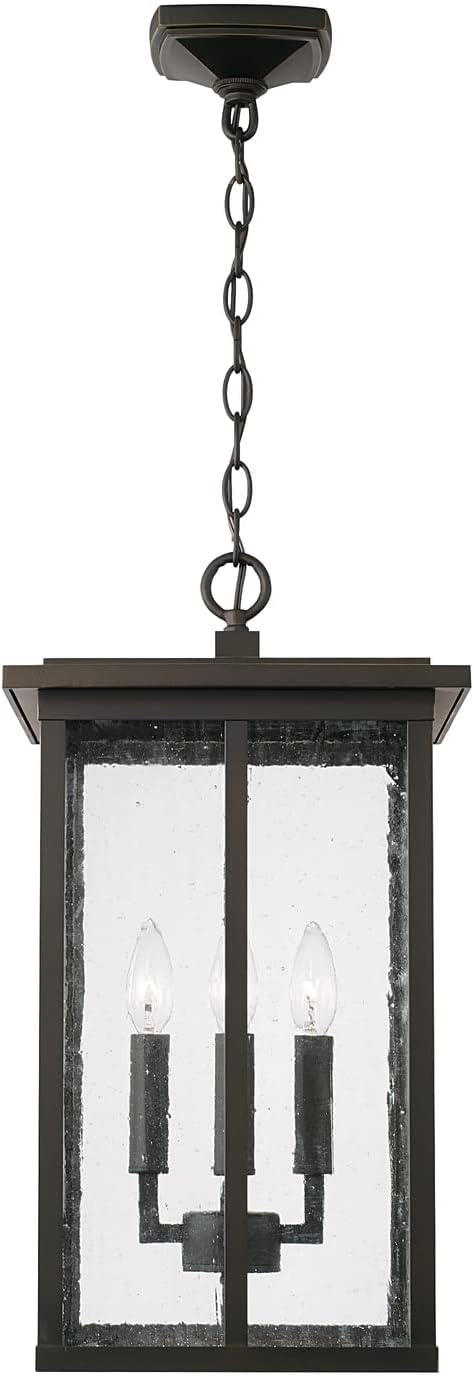 Capital Lighting 943844OZ Barrett Antiqued Glass Rectangular Outdoor Hanging Lantern 4-Light 240 Total Watts 21 H x 12 W Oiled Bronze