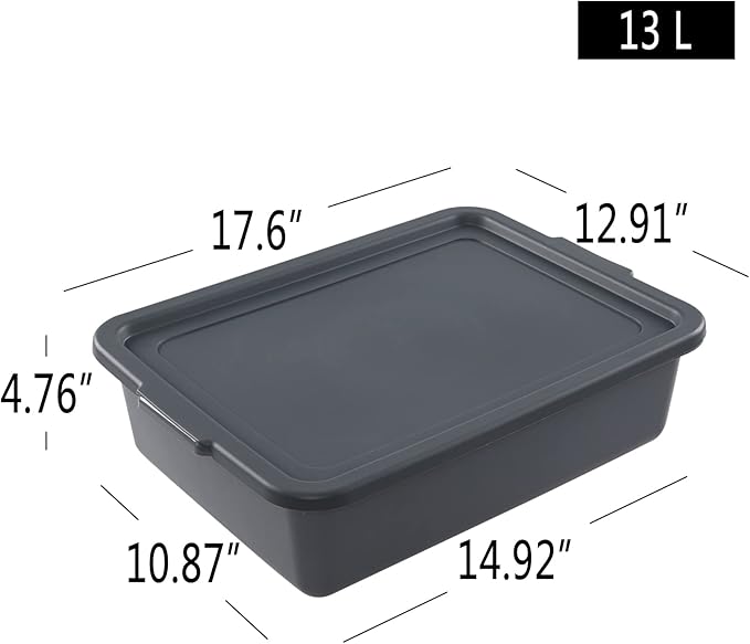 Ggbin 13 L Commercial Bus Tub with Lid 3 Packs Grey Restaurant Wash Basin Dish Pan