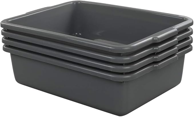 4-Pack Bus Tubs Commercial Tote Box Plastic Bus Box (13 L Capacity) Grey