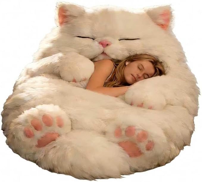 Cat Shaped Sleeping Bag for Adults 69x31 Extra Large Plush Floor Lounger Cozy Envelope Sleep Sack for Camping Travel &amp Indoor Use Soft Washable Warm Blanket