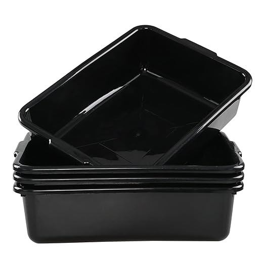 13 L Commercial Bus Tub Box 4 Pack Dishpans for Restaurants Black