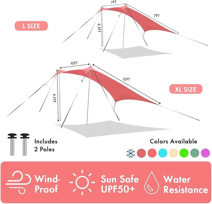 Beach Canopy Windproof Design Sun Shelter UPF50+ Portable Family Tent with 6 Sandbags Anchors 8x8 FT 2 Pole Pop Up Outdoor Shelter for Beach Camping Fishing Backyard