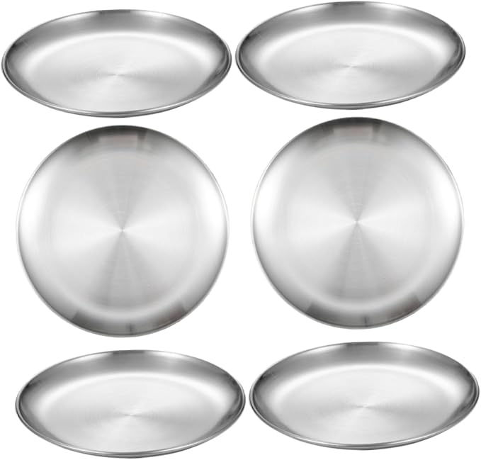 Ciieeo 10-inch Stainless Steel Plates Boys and Girls Toddlers Dinnerware Camping Plates Dishwasher Space-saving