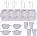 24 Pcs Wheat Straw Dinnerware Cutlery SetsUnbreakable Divided Plates Bowls Cups Spoon Knife Fork for 4 PeopleMicrowave Dishwasher Safe Tableware Cutlery for Party and Daily UseWhite