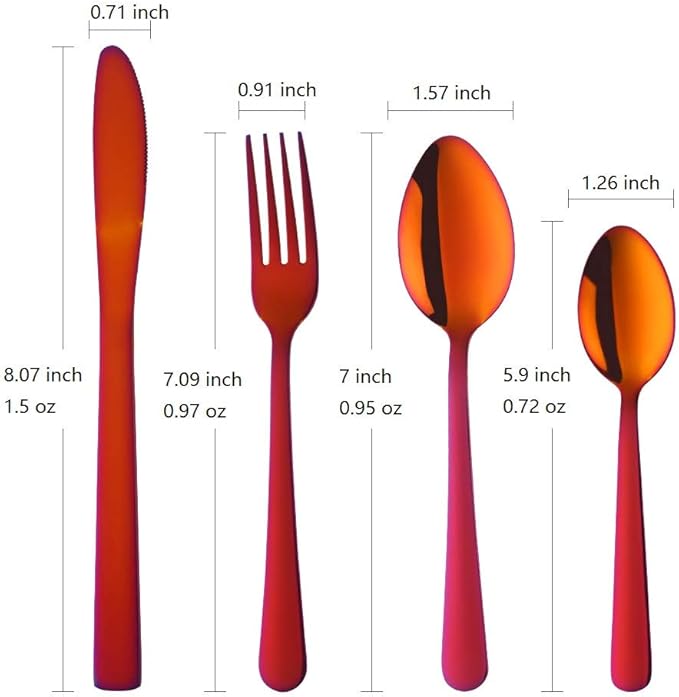 Buyer Star 20-Piece Rainbow Red Silverware Flatware Set for 5 Light Weight Cutlery Sets for Travel Camping Hand Polish Dishwasher Safe