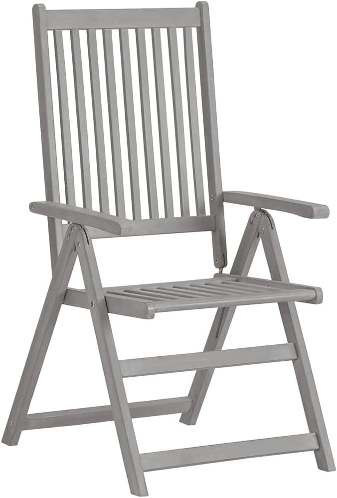 8-Pack Garden Recliner Chairs Set Grey Solid Acacia Wood 5-Position Folding Outdoor Lounge Chairs Weathered Finish for Patio Balcony Terrace Lawn 27.6 x 22 x 43.3 in