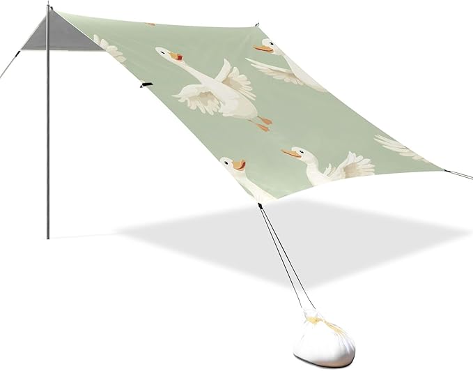 Duck Light Green Background Pattern Camping Sun Shelter Beach Tent Portable Beach Sun Shade Outdoor Canopy for Camping Trips Fishing Picnic