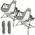 Hammock Camping Chair Folding Portable Rocking Chair Aluminum Alloy Adjustable Back Swinging Chair with Pillow Cup Holder Recliner with Carry Bag for Outdoor Travel Lawn Backyard Grey (2pcs)