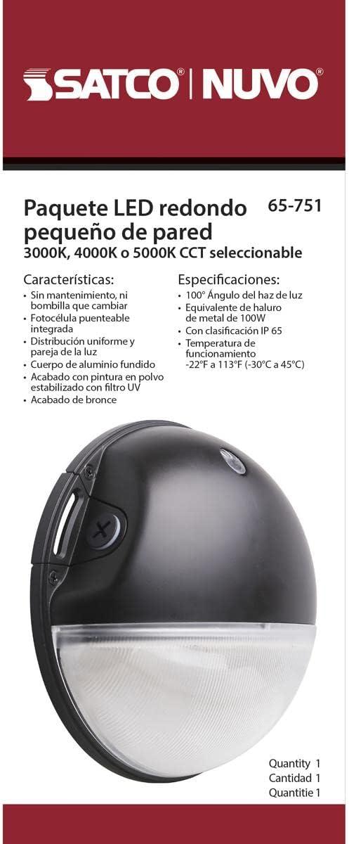 Nuvo 65/751 LED CCT Selectable Small Round Aluminum Outdoor Wall Pack Light 3000K/4000K/5000K 20W Bronze