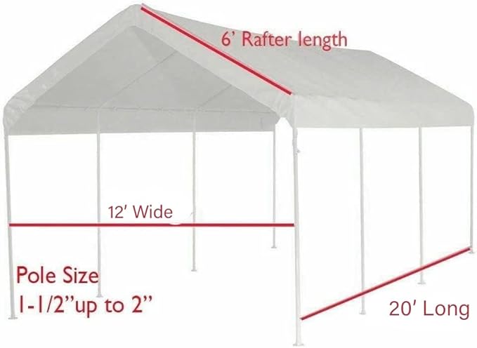 12x20 Party Tent Replacement Canopy Tarp Set Side Paneling and Valanced Top Set Replacement Tarp Kit Carport/Party Tent Top &amp Side Wall Set 3 Window Side Wall Replacement Tarps White 5pc