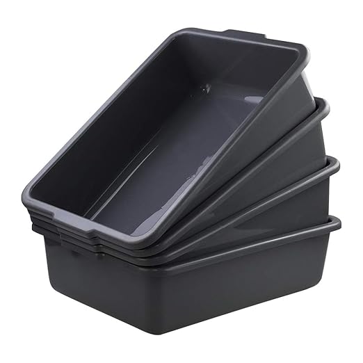 4-Pack 24 L Gray Large Plastic Bus Box Commercial Bus Tubs