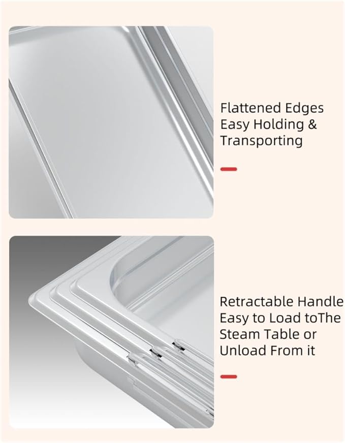 6 Pack Full Size Hotel Pans 2.5 Inch Deep with Hand 304 Stainless Steel Steam Table Anti-Jam Commercial Food Pans for Steam Tables Restaurants Catering &amp Industrial Use