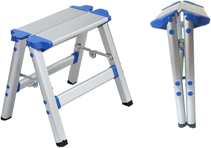 SUPVOX Household Aluminum Alloy Folding Stool Portable Step Stool Handle Dual Function Chair for Camping and Kitchen Use Lightweight and Compact Design Random Style