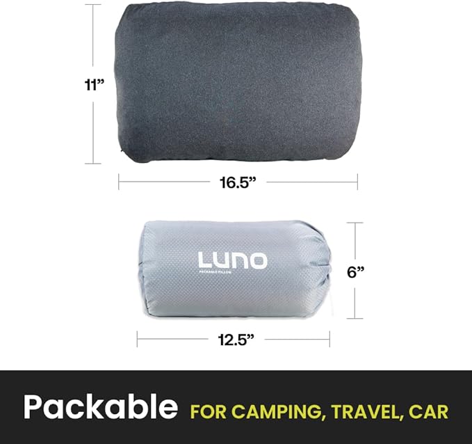 Luno Shredded Memory Foam Camping Pillows - Portable Travel Pillow for air Planes Hiking Car &amp Camp w/Removable Cover - Double Sided Cool &amp Cozy Pillow - 16.5x11 Plush