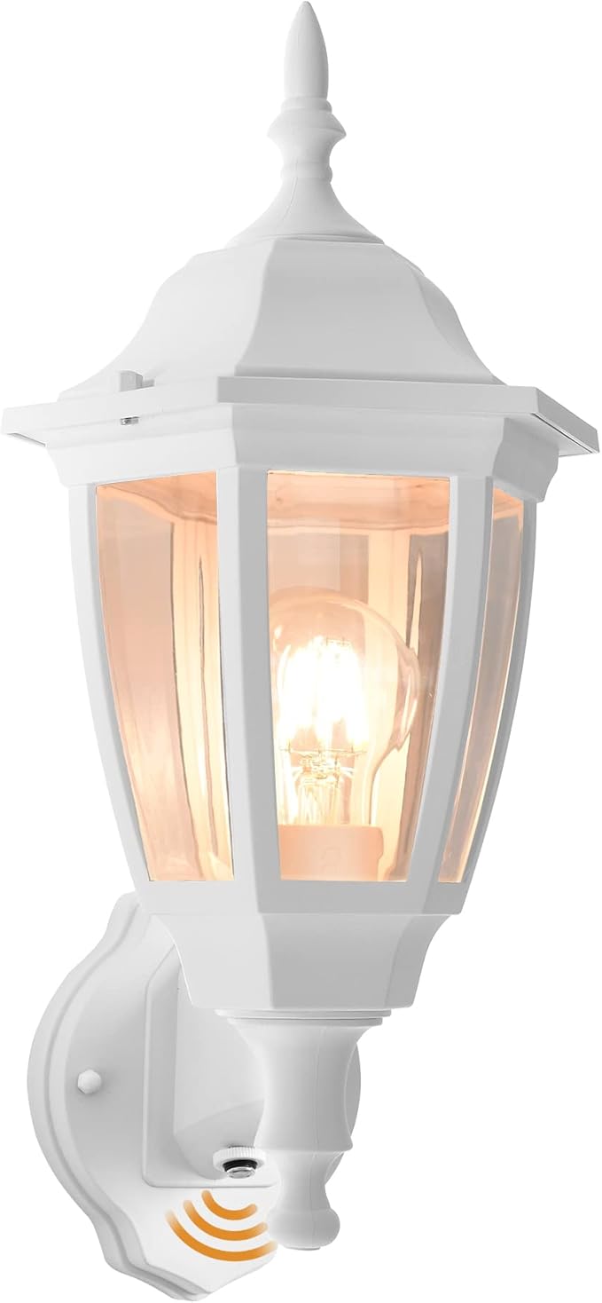 FUDESY Outdoor Wall Light Dusk to Dawn Porch Sensor Light White Plastic Anti-Corrosion with LED Edison Filament Bulb Exterior Mount Lantern for House Garage (1-Pack) FDS2542PS-W