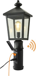 Outdoor Post Light with GFCI Outlet Dusk to Dawn Aluminum Pole Lantern with Built-In Weatherproof Socket IP65 Waterproof Post Light Fixture with Clear Glass Shade Black for Yard Pathway Garden