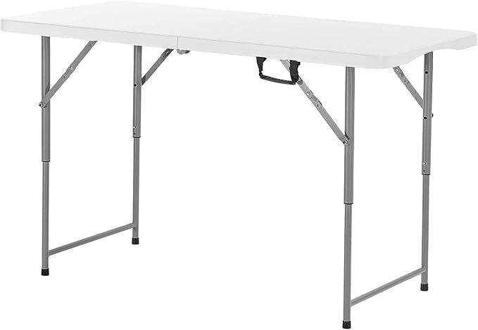 VEVOR Folding Table Heavy Duty Portable Fold-in-Half Utility Table Indoor Outdoor Plastic Rectangle Table with Built in Handle for Party Dining Wedding Events Picnic Camping 4 ft White