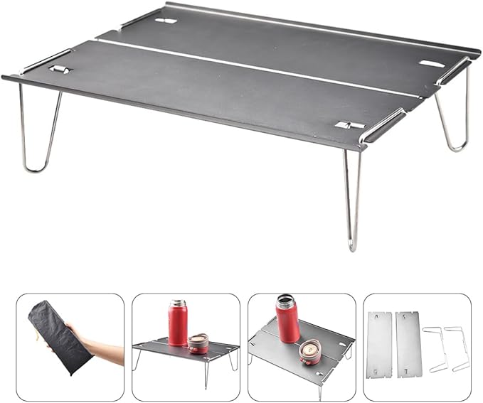 Didiseaon Portable Folding Camping Table Aluminum Mini BBQ Picnic Desk Lightweight Outdoor Side Table for Hiking and Backyard Use