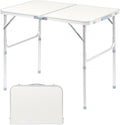 3FT Folding Camping Table with Adjustable Height Legs Indoor Outdoor Lightweight Portable Aluminum Dining Pinic Table (White)