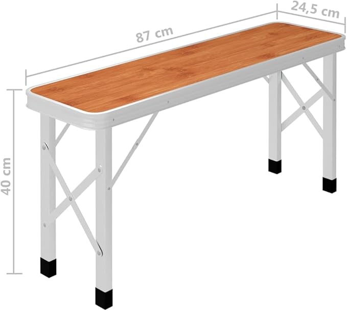 Folding Camping Table with 2 Benches Aluminium Brown